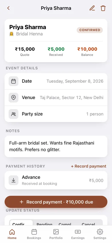 Mehndi web app — screen 2