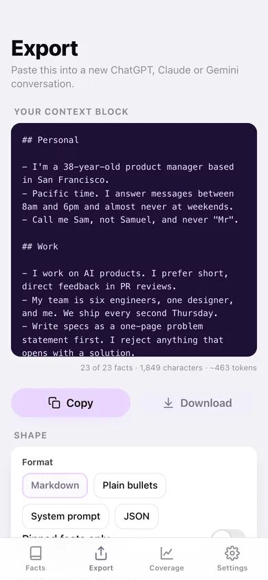 Memoirly web app — screen 2