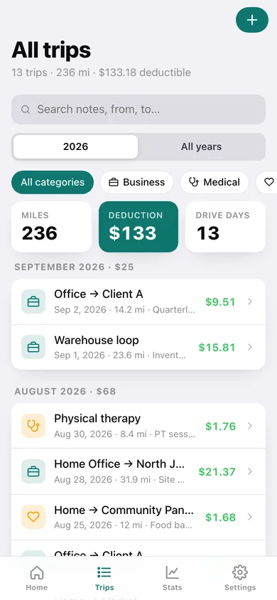 MileWay web app — screen 2