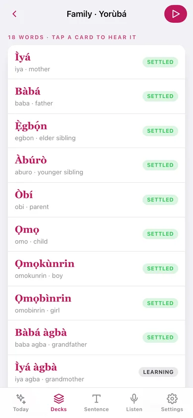 Mothertongue web app — screen 2