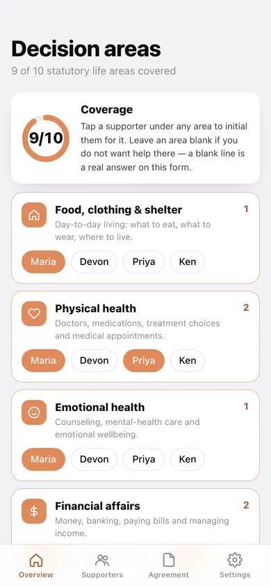 My Supporters web app — screen 2