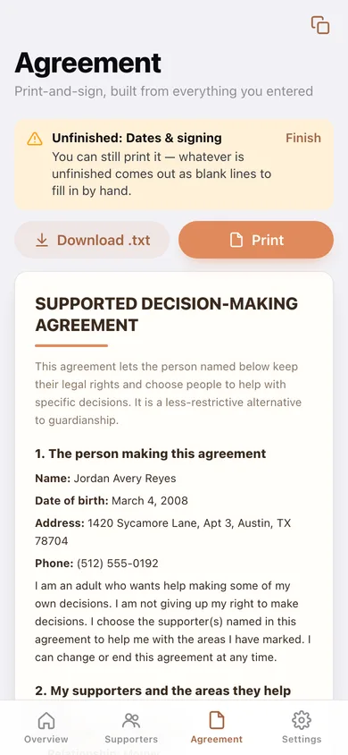 My Supporters web app — screen 3
