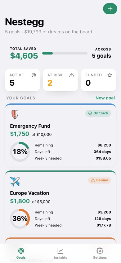 Nestegg web app — screen 1