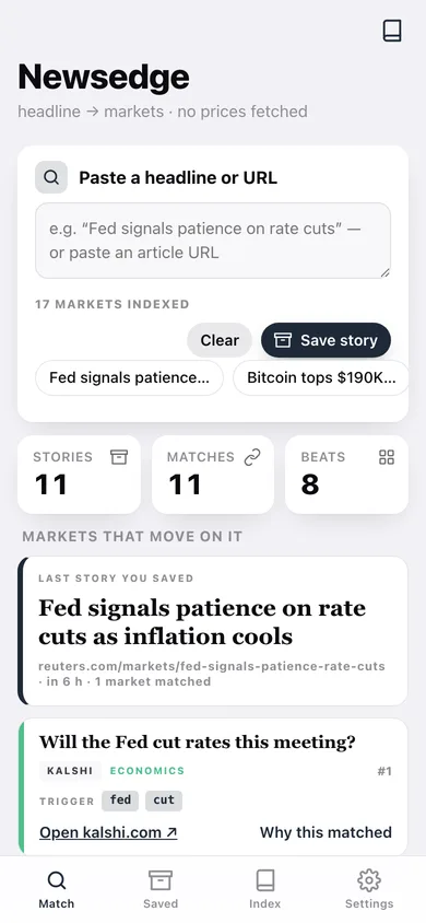 Newsedge web app — screen 1