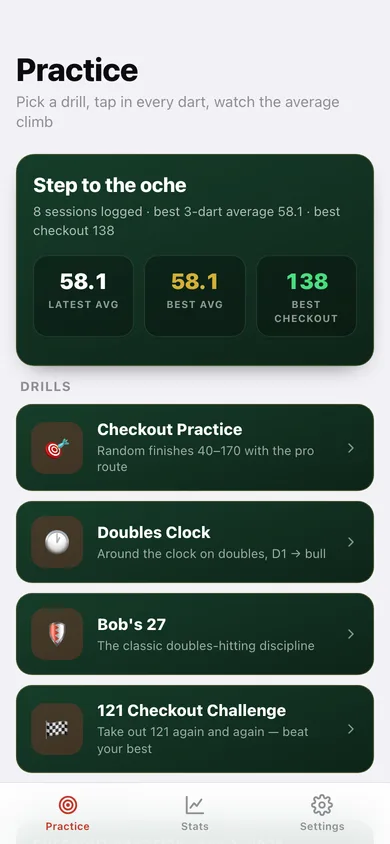 Oche: Darts Practice web app — screen 1