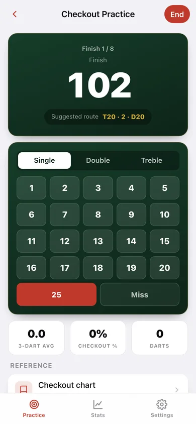 Oche: Darts Practice web app — screen 2