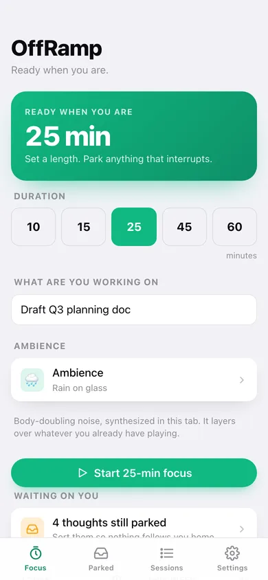 OffRamp web app — screen 1