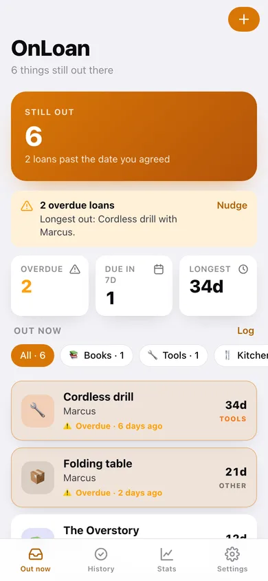 OnLoan Tracker web app — screen 1