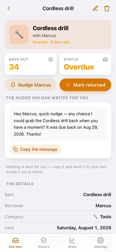 OnLoan Tracker web app — screen 2