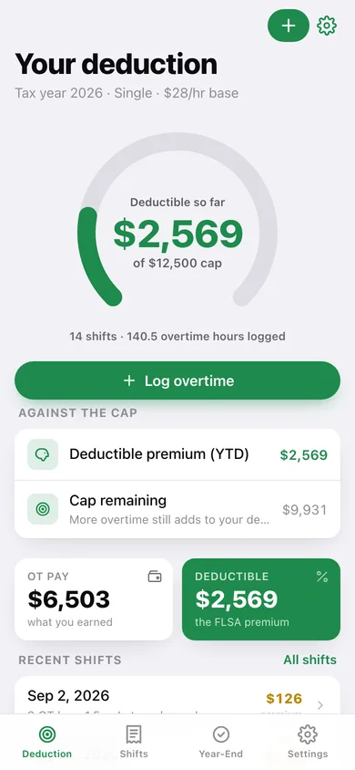 Overtime Tax Tracker web app — screen 1