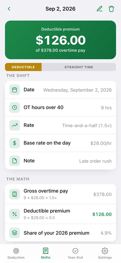 Overtime Tax Tracker web app — screen 2