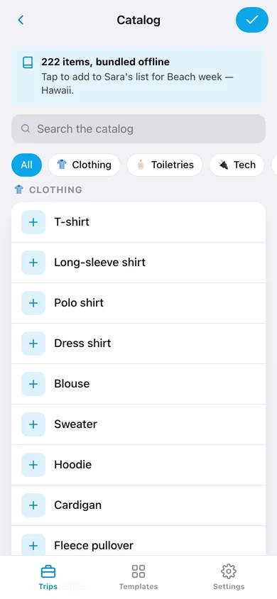 Packlist web app — screen 3
