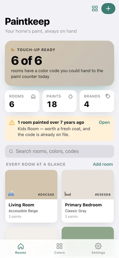Paintkeep web app — screen 1