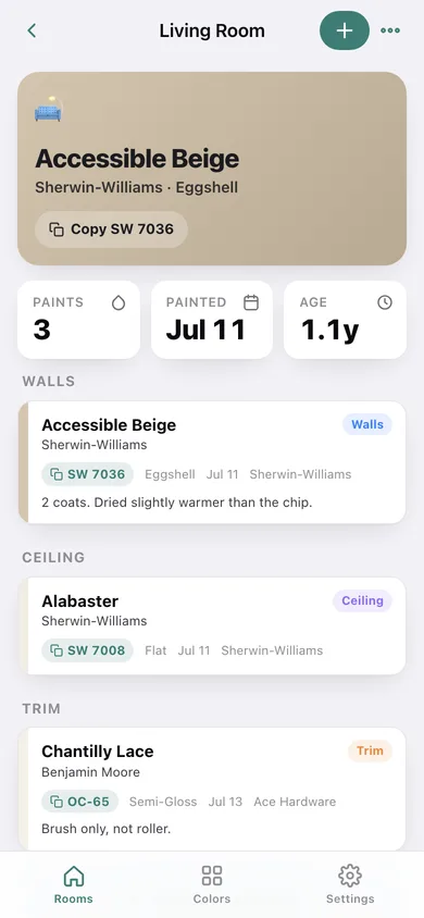 Paintkeep web app — screen 2