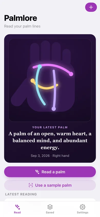 Palmlore: Palm Reading web app — screen 1