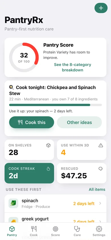 PantryRx web app — screen 1