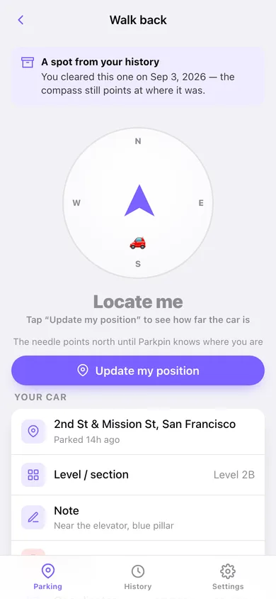 Parkpin web app — screen 2