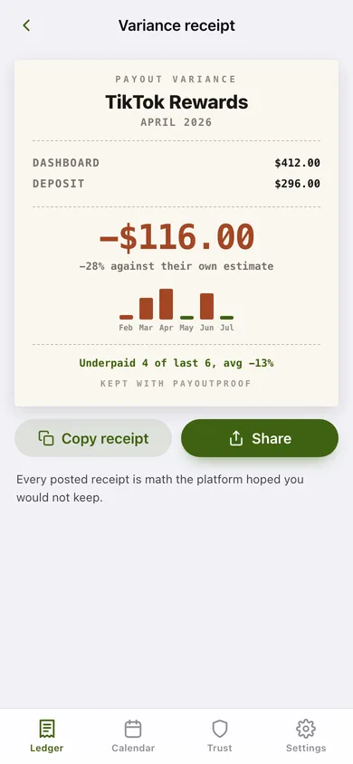 PayoutProof web app — screen 3