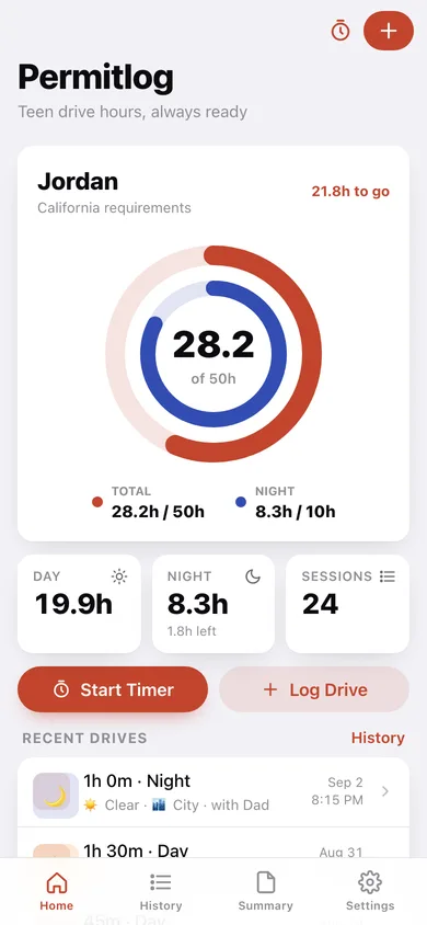 Permitlog web app — screen 1