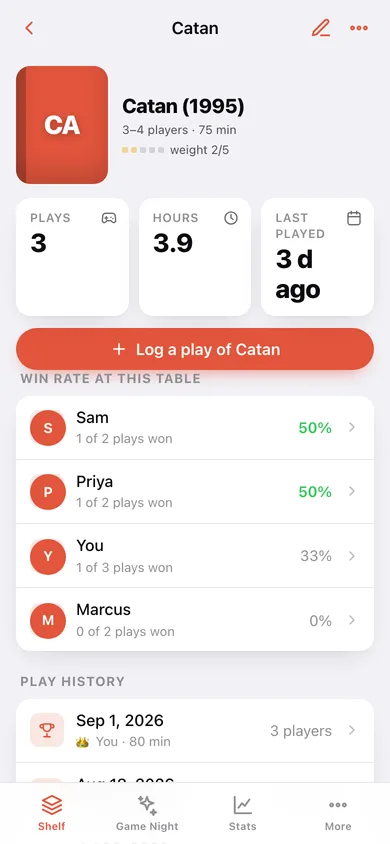 Playtally: Board Game Log web app — screen 2