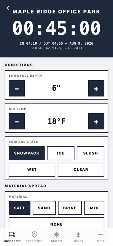 PlowLog web app — screen 2