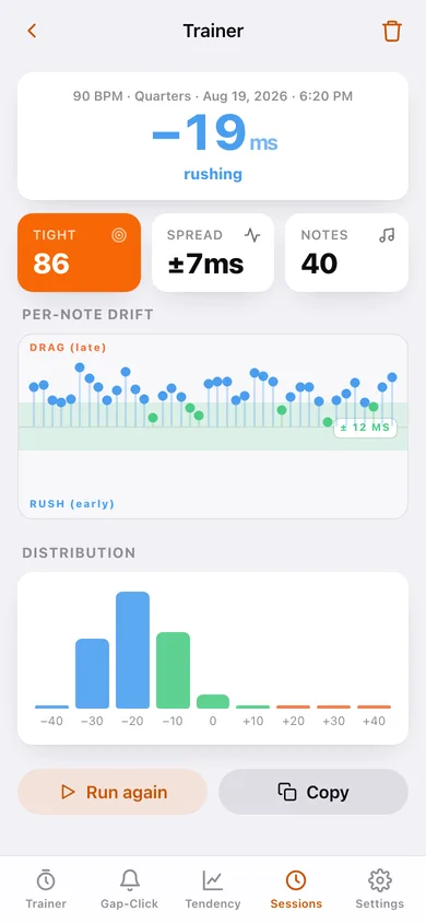 PocketClock: Timing Trainer web app — screen 3