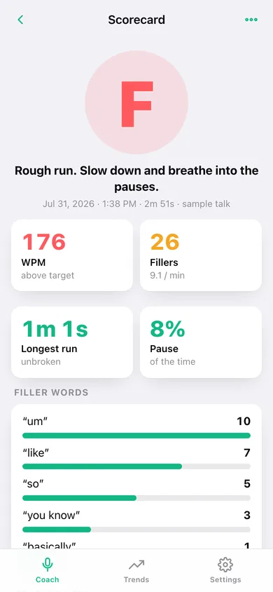 Podium: Speech Coach web app — screen 2