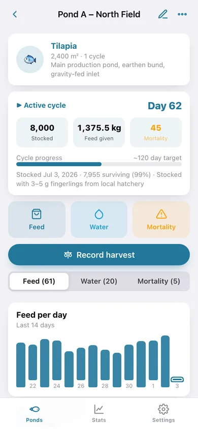 Pondlog web app — screen 2