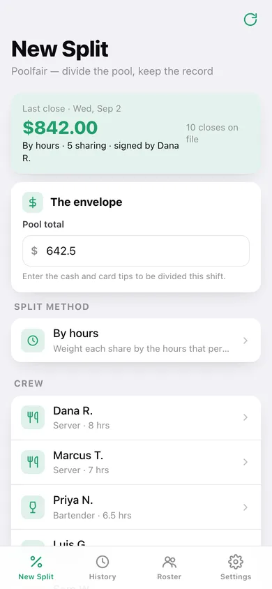 Poolfair web app — screen 1