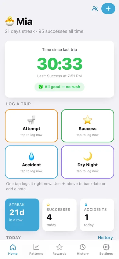 Pottytime web app — screen 1