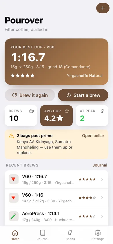 Pourover web app — screen 1