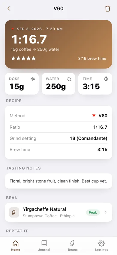 Pourover web app — screen 2