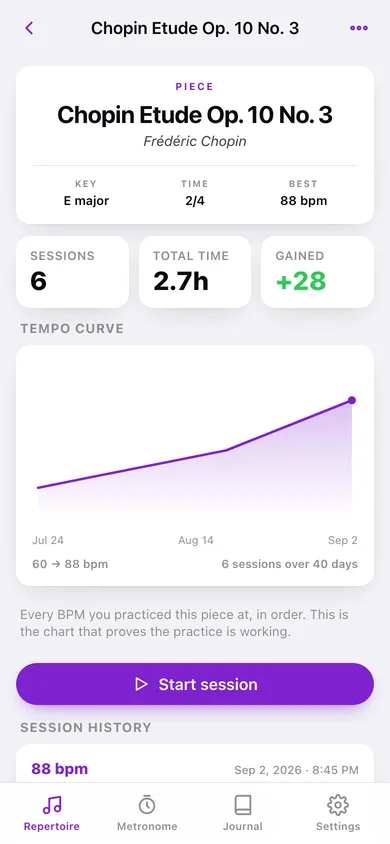 Practice Log web app — screen 2