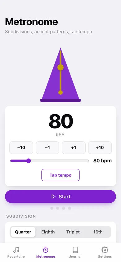 Practice Log web app — screen 3