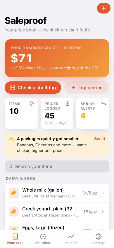 Saleproof web app — screen 1