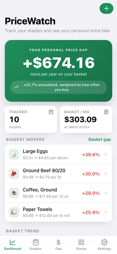 PriceWatch web app — screen 1