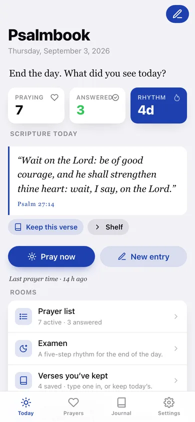 Psalmbook web app — screen 1