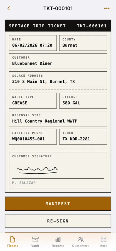 PumpTicket web app — screen 2