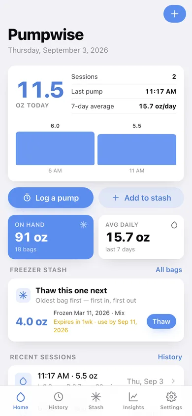 Pumpwise web app — screen 1