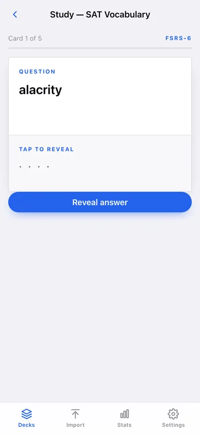 QuickDeck Study web app — screen 2