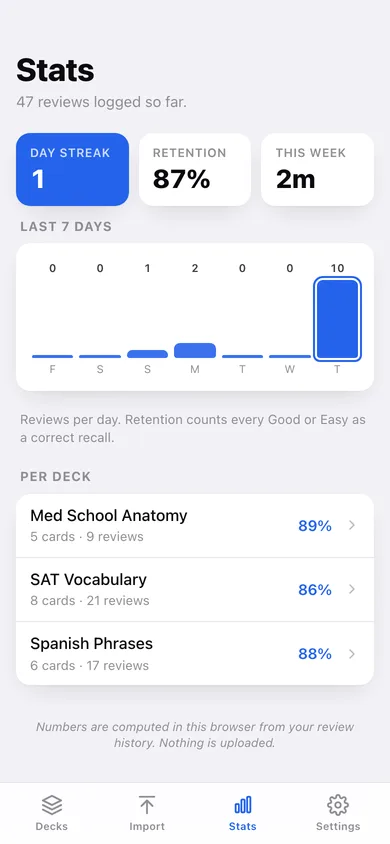 QuickDeck Study web app — screen 3