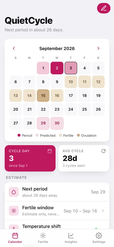 QuietCycle web app — screen 1