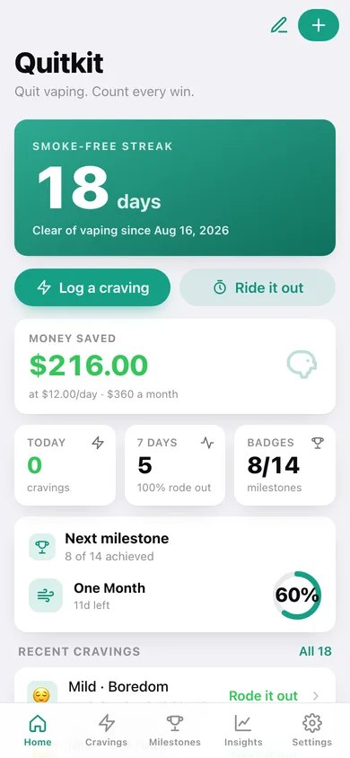 Quitkit web app — screen 1