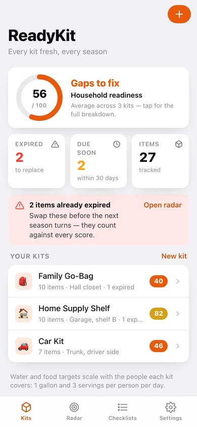 ReadyKit web app — screen 1
