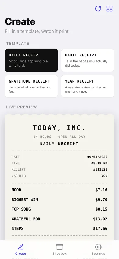 Receiptd web app — screen 1