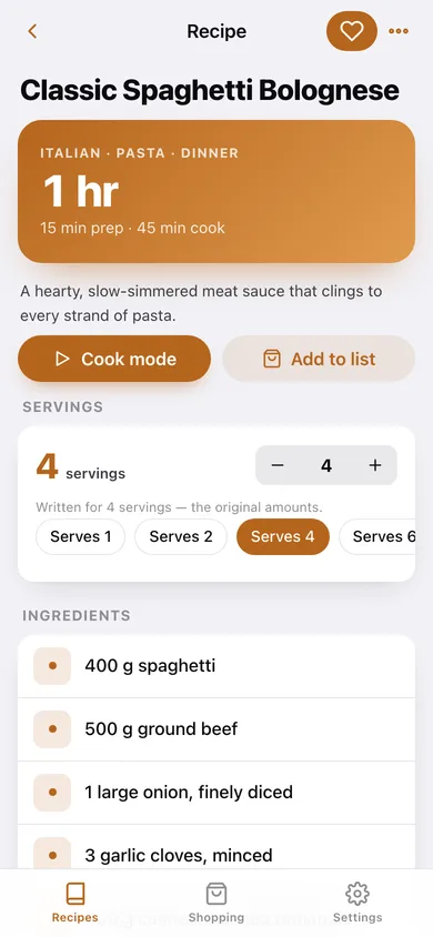 Recipo web app — screen 2