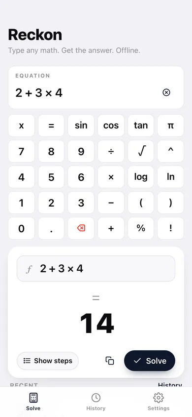 Reckon web app — screen 1