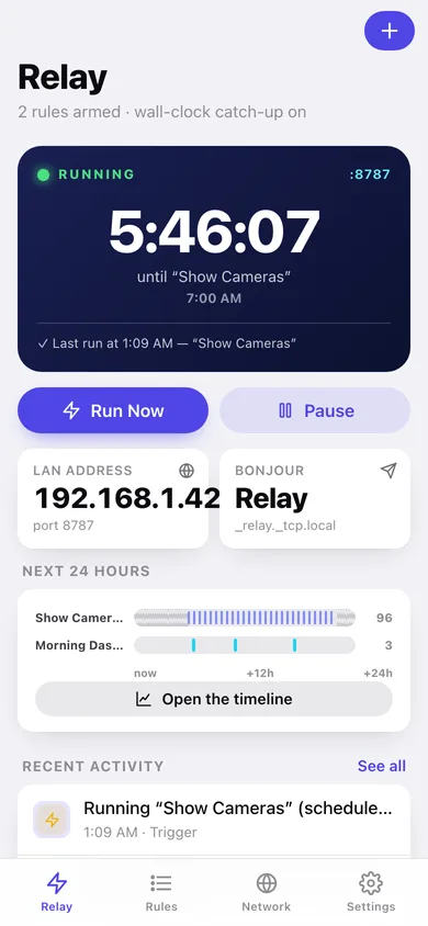 Relay web app — screen 1