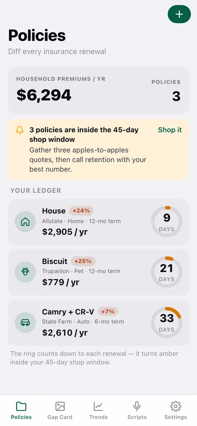 RenewGap web app — screen 1