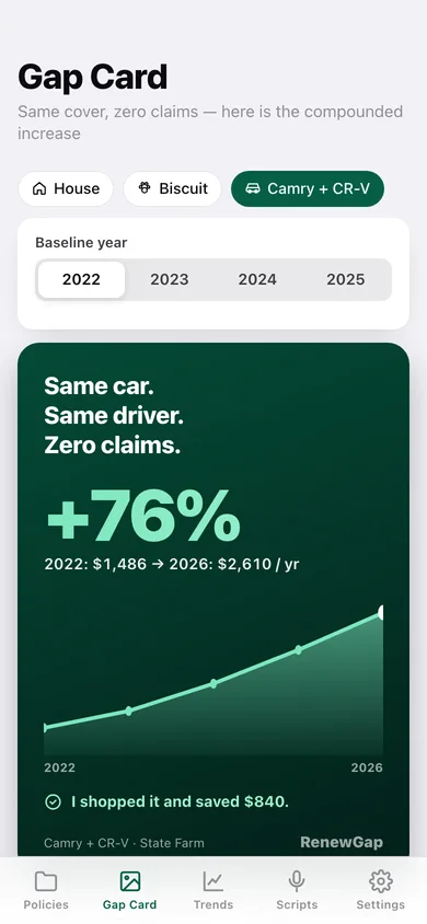 RenewGap web app — screen 2